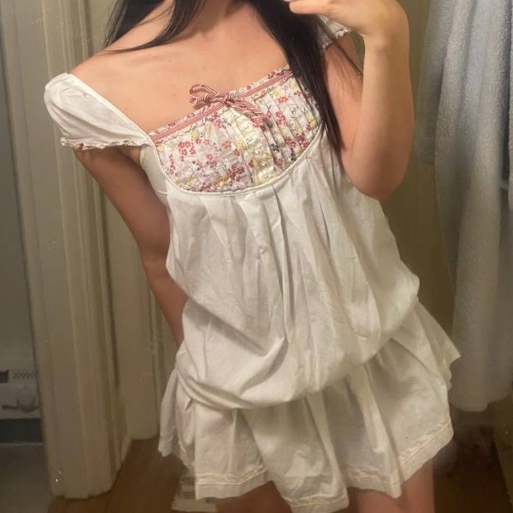 Cottage Core Dolce & Gabbana White Ruffle Dress with Pink Accents